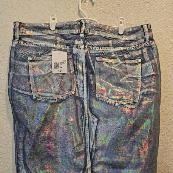 Forever 21 Women's Plus Size 1X Iridescent‎ Denim Maxi Skirt Front Leg Slit - Picture 6 of 6